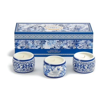 Portus Cale Gold & Blue Tealight Candle Set 3x70g