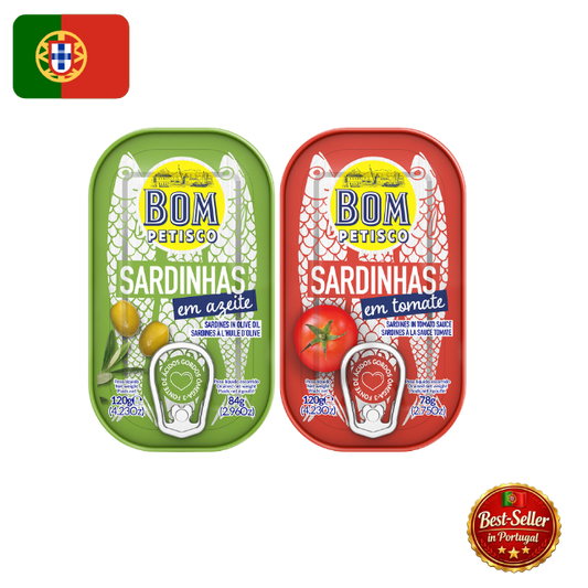 🇵🇹 Bom Petisco Portugali sardiinide degusteerimiskomplekt (2 x 120g) – PT lipu väljaanne