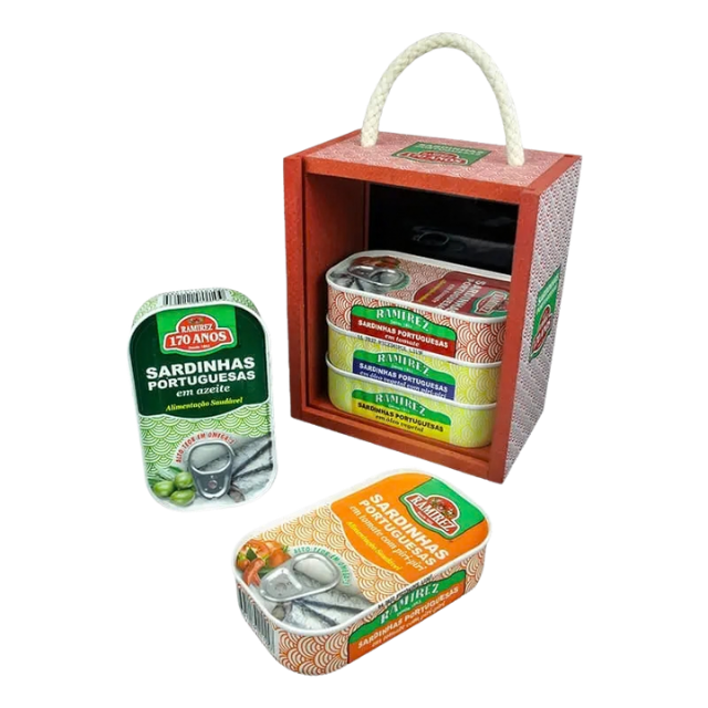 Ramirez Portuguese Sardines Variety Pack (5 x 125g) – Wooden Gift Box