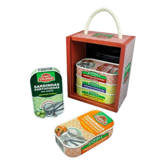 Ramirez Portuguese Sardines Variety Pack (5 x 125g) – Wooden Gift Box