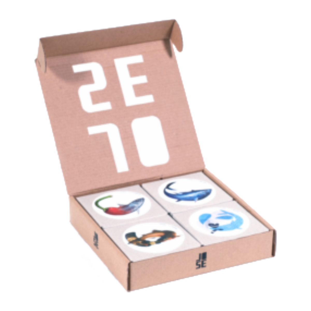 José Gourmet four-pâté gift pack: two sardine, one tuna, one mackerel (box photo is a packaging reference)