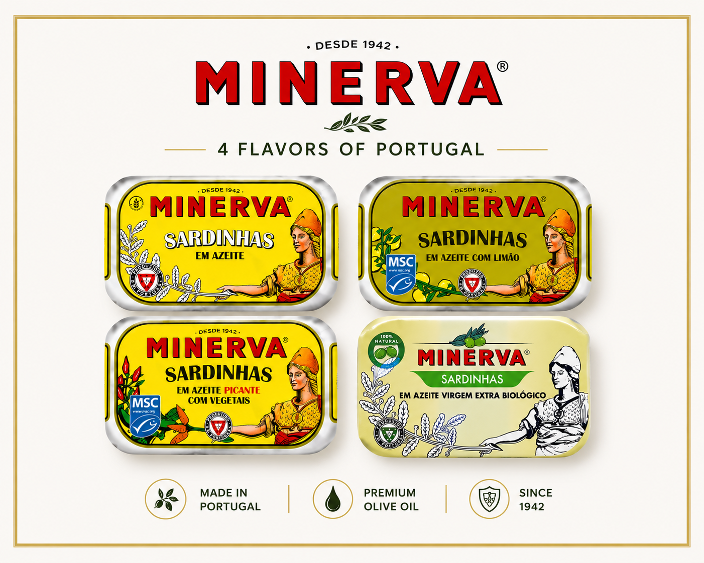 Minerva Portugali sardiinid oliiviõlis Degustatsioon (4 x 120g)