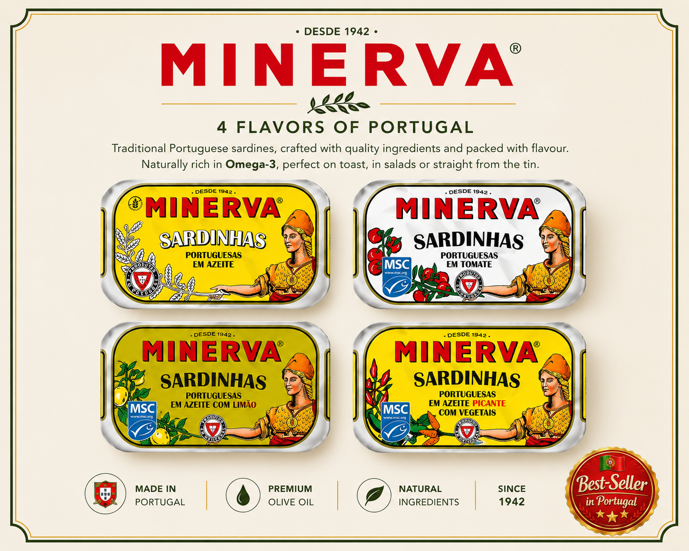 Minerva Portugali sardiinid oliiviõlis Degustatsioon (4 x 120g)