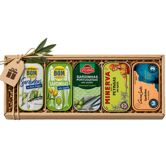 Portuguese sardines in olive oil tasting bundle with five tins